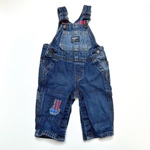 Osh Kosh Blue Denim Overall Bib Fully Lined Plaid Size 6 months